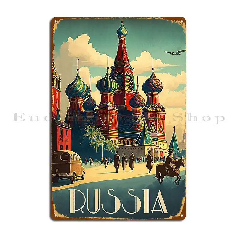 Saint Basil S Cathedral Russia Vintage Travel Art Poster Metal Sign Garage Designs Cave Wall Decor Garage Tin Sign Poster