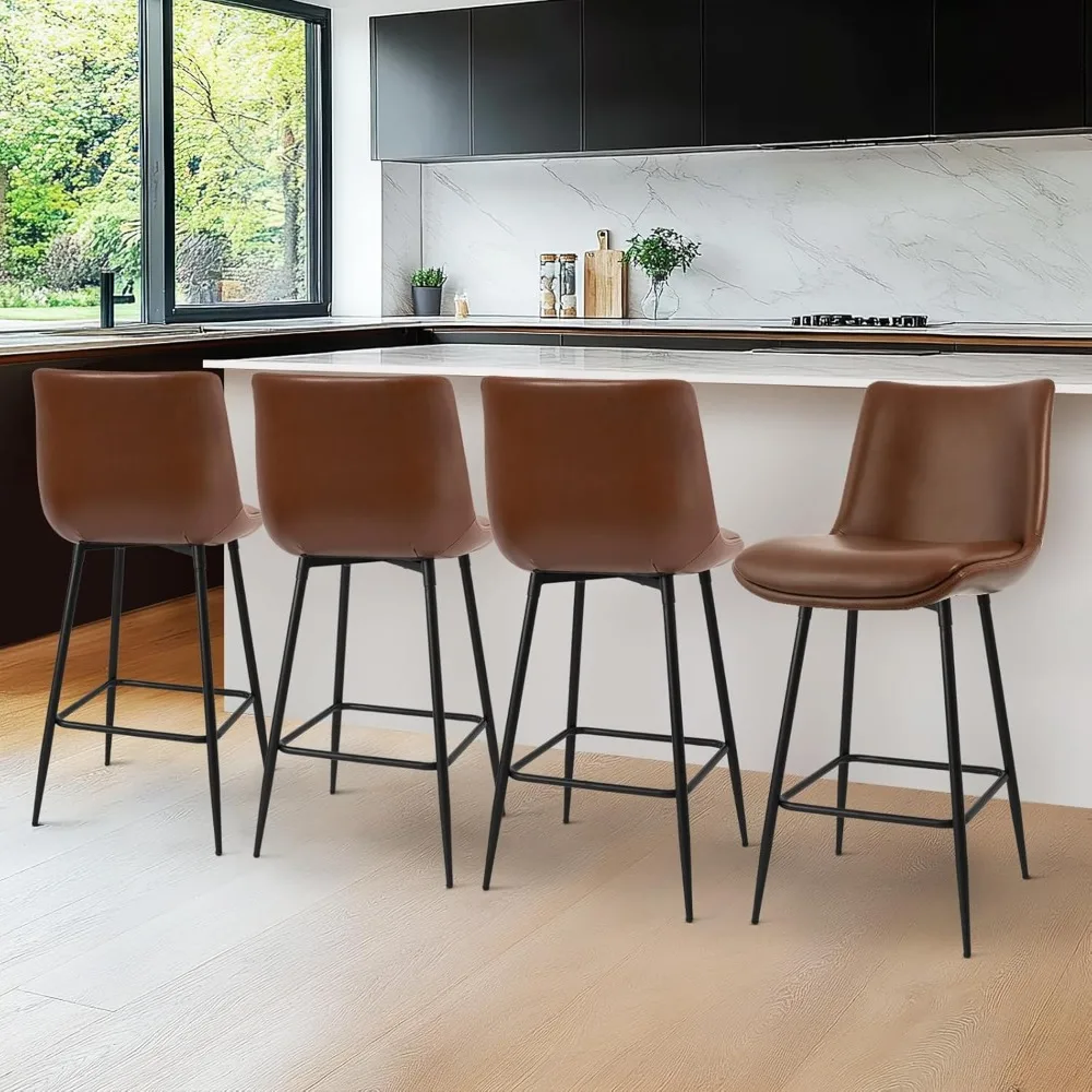 FSC-zertifizierte gepolsterte Barhocker aus Kunstleder mit Rückenlehne, Metallgestell, 27-Sitzerhöhe, moderner Stil