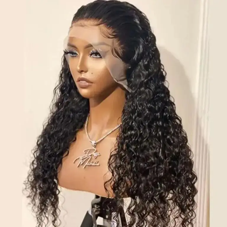 Black Long Curly Lace Front Wigs for Black Women Loose Deep Wave Synthetic Wig with Baby Hair Heat Resistant Fiber Glueless