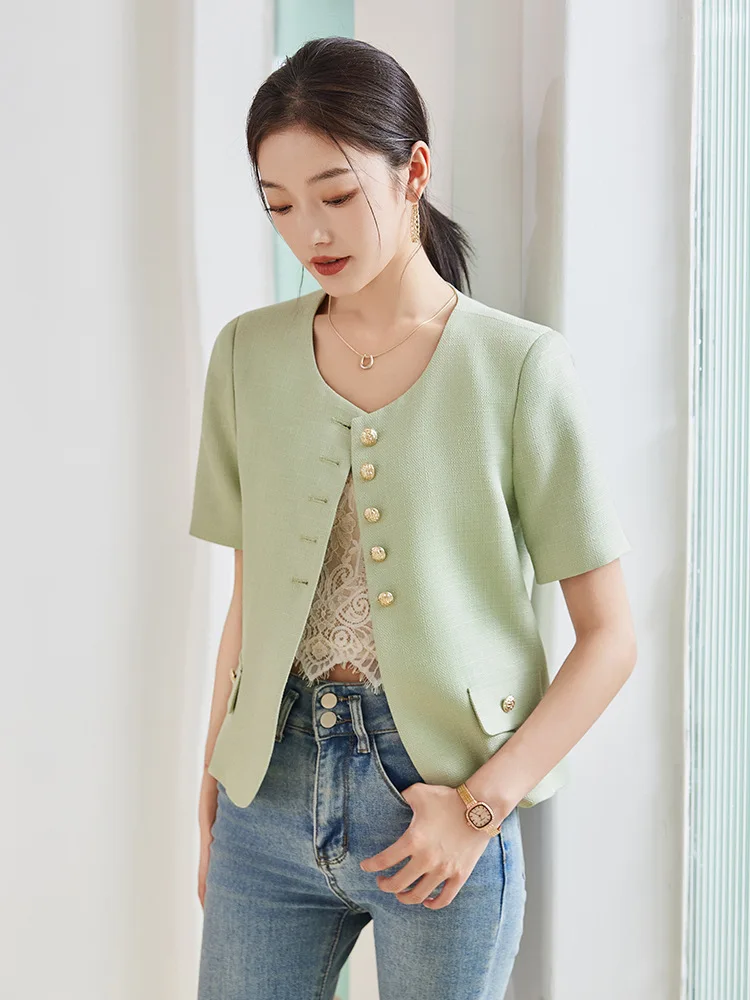 Short Sleeve Suit Coat for Women Summer2023New Fashion High Sense Small Short Leisure Suit