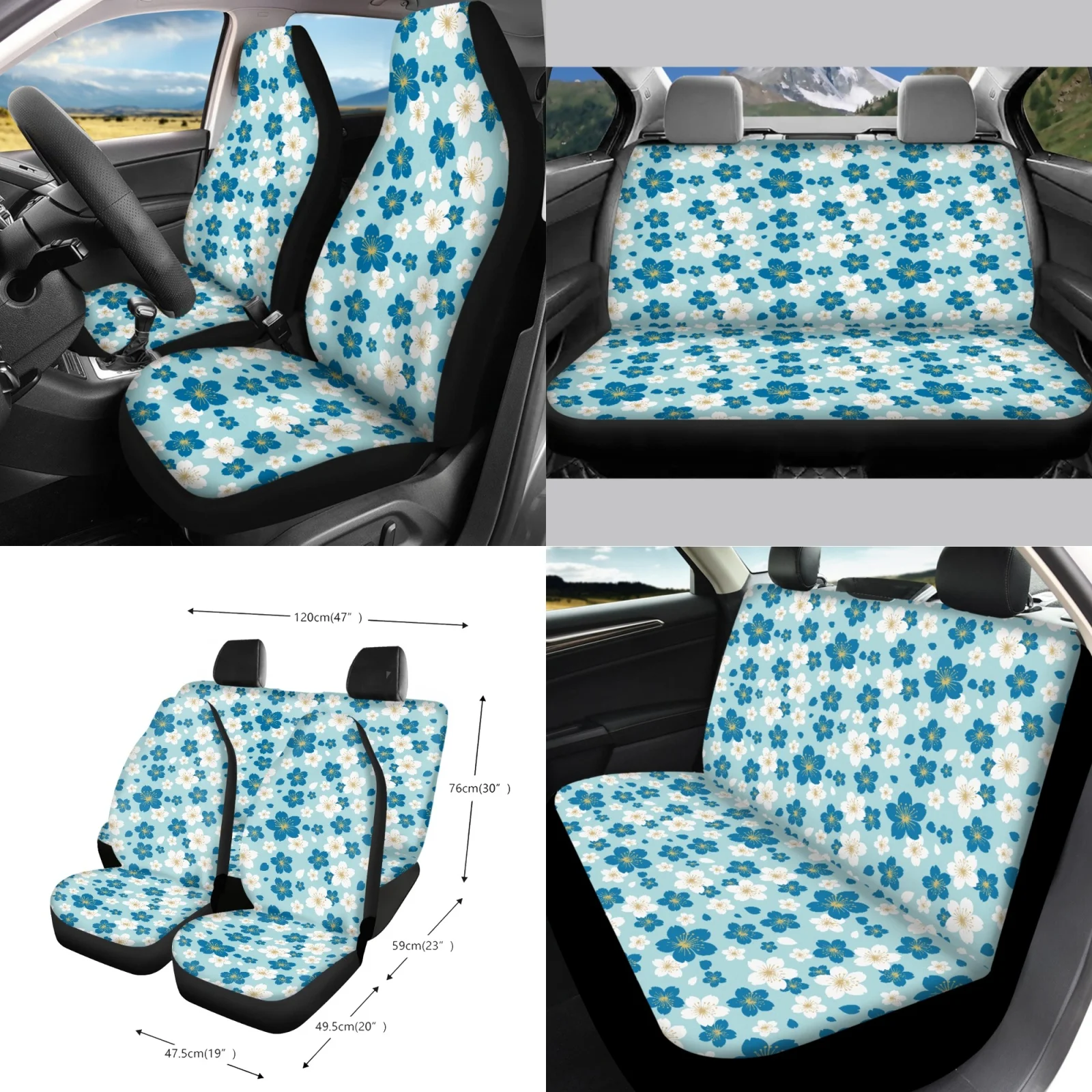 Coloranimal Flowers Pattern 15 PCS Car Seat Covers Utility Dust-Proof Auto Seat Covers Compatible with Universal Fit Car