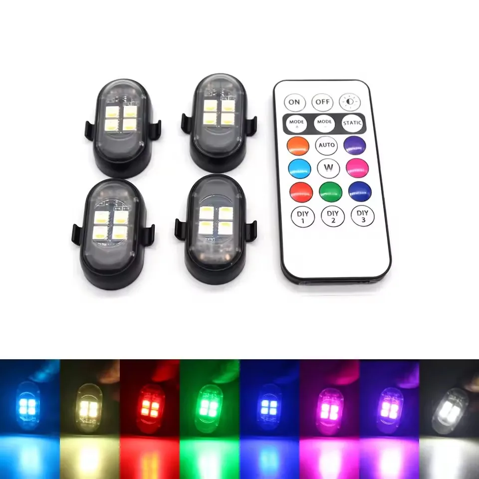 Auto-LED-Dekorationsleuchten, Atmosphärenlampe, kabellos/ferngesteuert, mehrfarbig, USB-Aufladung, für Innenraum, Kühlergrill, Warnleuchte