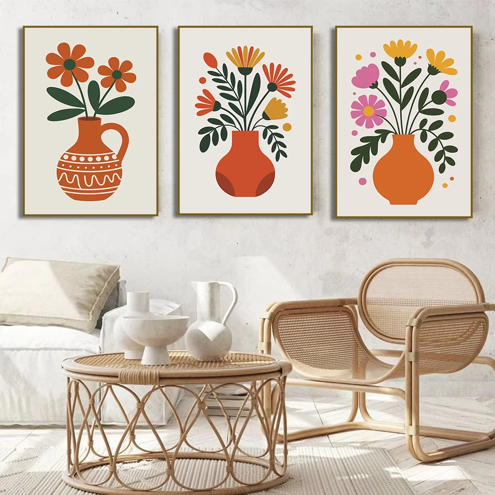 Scandinavian Art Floral Coloful Flower Vase Poster Bohemian Canvas Painting Print Nordic Wall Home Decor Cuadros