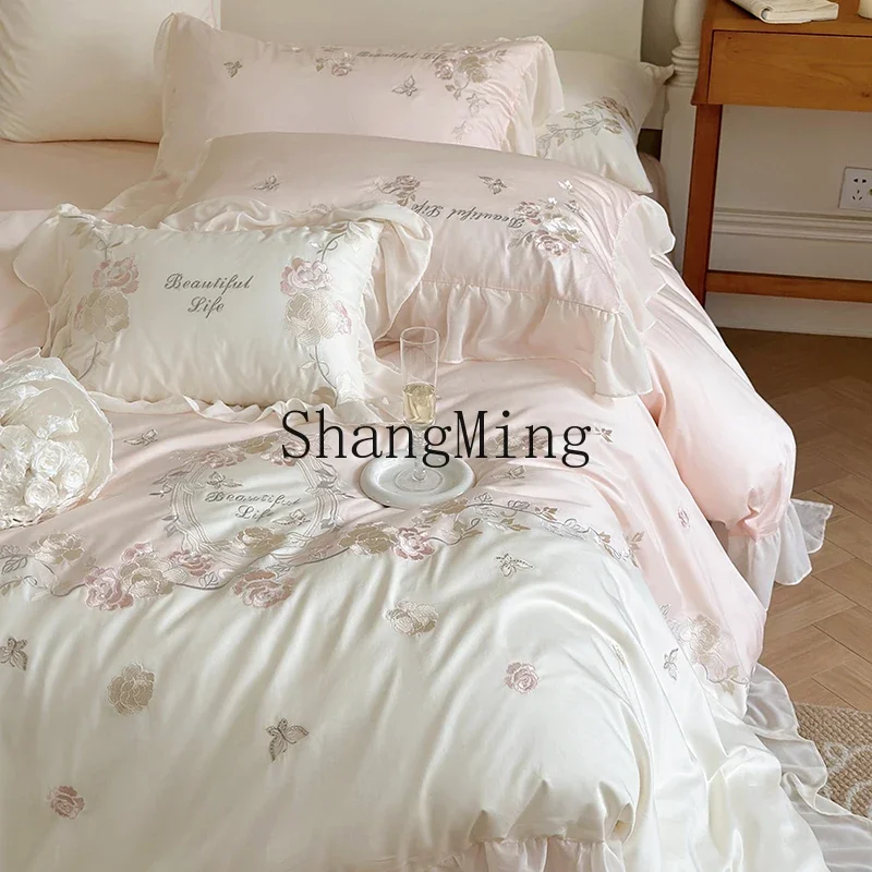 ZYY double-strand long-staple cotton four-piece romantic flower embroidered quilt cover cotton bedding