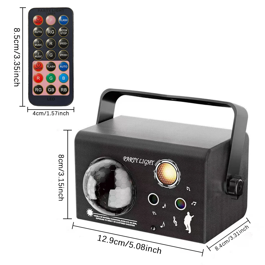 1PC 2-in-1 Magic Ball Laser Party Light Mountable with Remote Multi-Mode USB Stage Ambient Light with Bracket Install