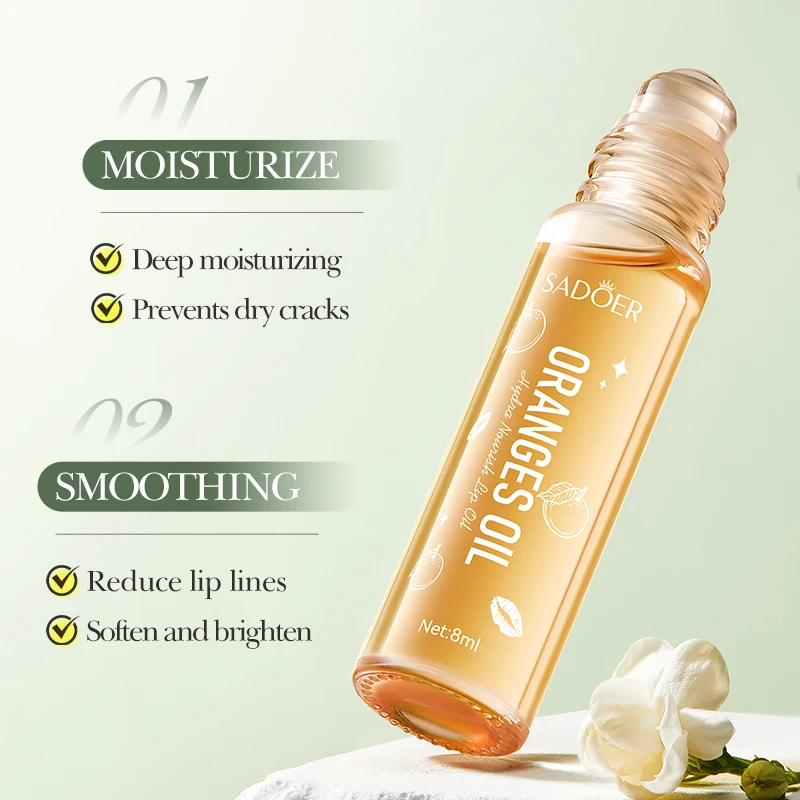 Orange lip oil moisturizes, prevents cracking, reduces lip lines, nourishes and repairs lip care essential oil lip care