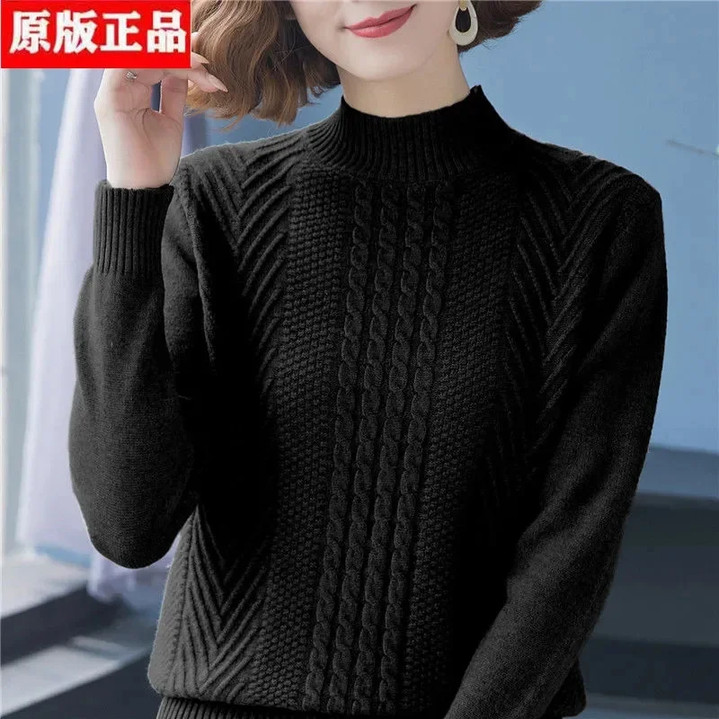 Sweater Wol Merino Musim Gugur Musim Dingin Kerah Tinggi Model Pullover Kasmir Warna Solid Lembut Lengan Panjang Atasan Pakaian