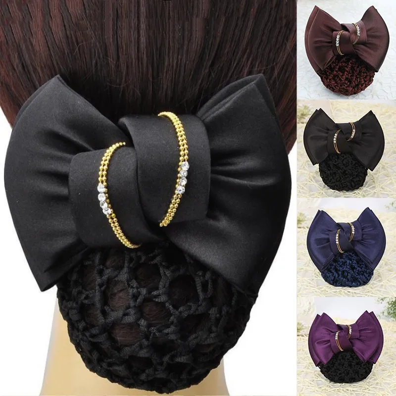 Korean Satin Bow Hairclip With Net Bun Ribbon Hair Bun Cover Elegant Ladies Hairgrips Hairpins Barrette Women Hair Accessories