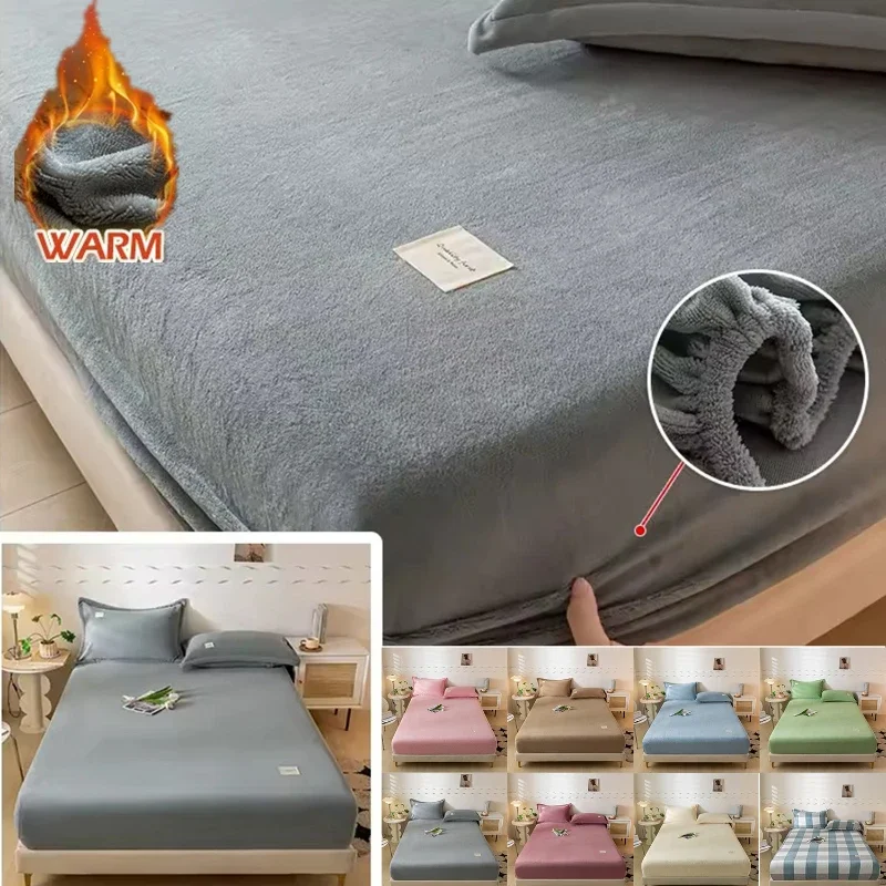 

Milk Thermal Bed Sheet Skin-friendly Bed Cover Winter Soft High-quality Family Elastic Washable Mattress Cover Double Bed Sheets