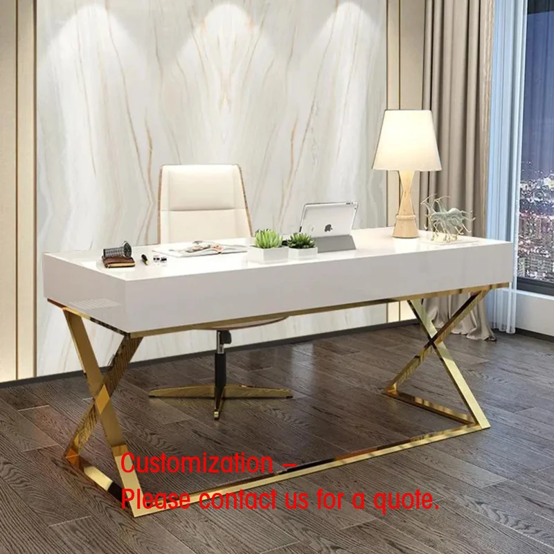 custom.White Office Desk with Drawer Rectangular Modern Computer Desk Solid Surface Material