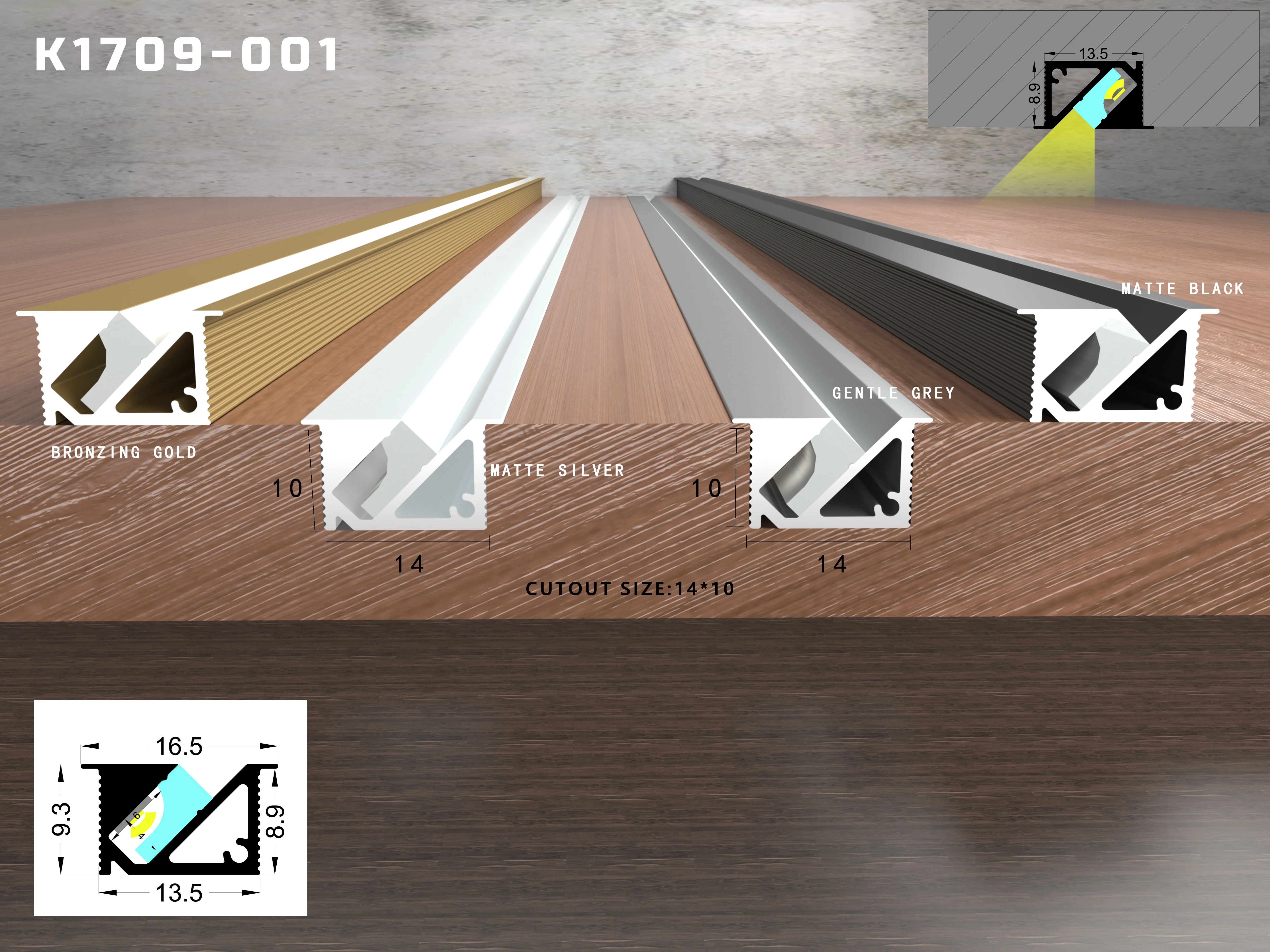 Cabinet Furniture Light Emitting Diode Linear Profile Lightweight Aluminum Alloy Side View Powder Coated Surface Dimmable