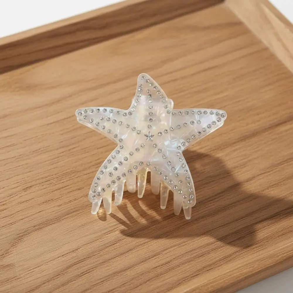 

Rhinestone-inlay Starfish Hair Claw Five Pointed Star Headwear Colorful White Shark Clip Waterproof Large Acetic Acid Hair Claw