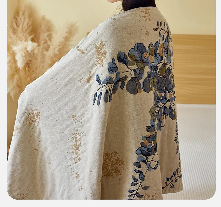 Multi-layer Gauze Cotton Bath Towel Vintage Botanical Print Super Absorbent Large Shower Towel Beach Towel