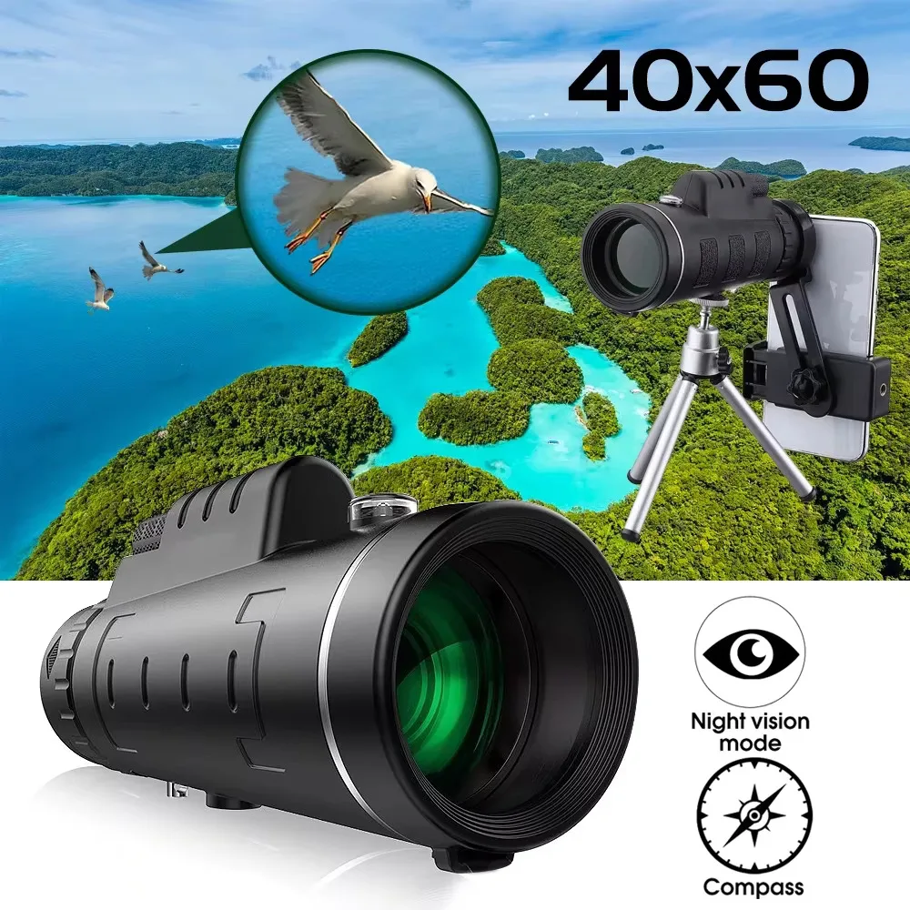 

40X60 monocular telescope for outdoor bird watching, hiking with compass, getting lost during the journey