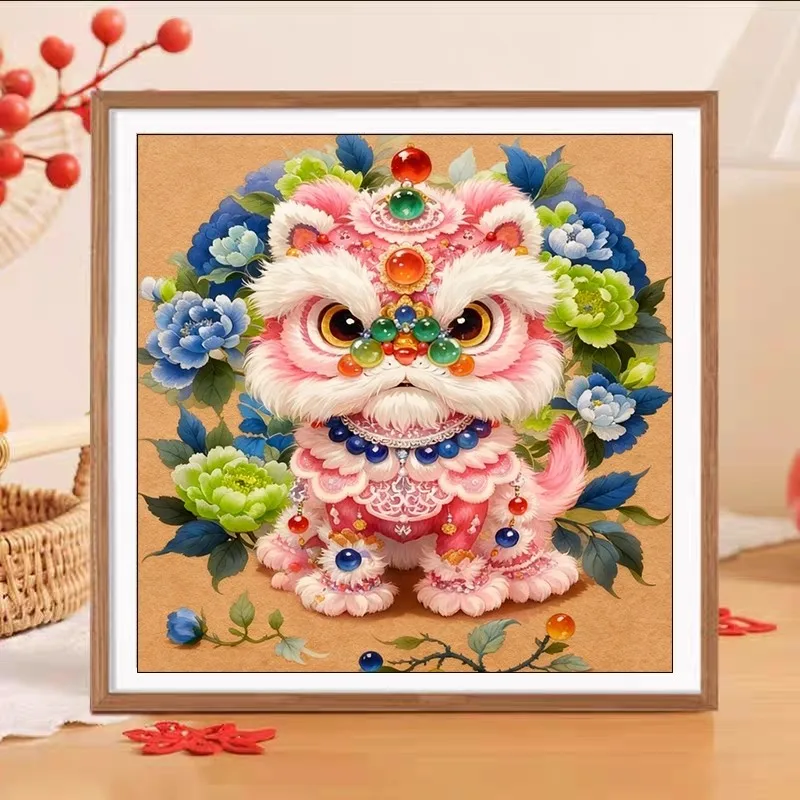 

Printed Kit Cross Stitch 9ct 75x75cm Chinese Lion Dance Embroidery DIY Thread Needlework Sets Crafts With Needles 80 Colors