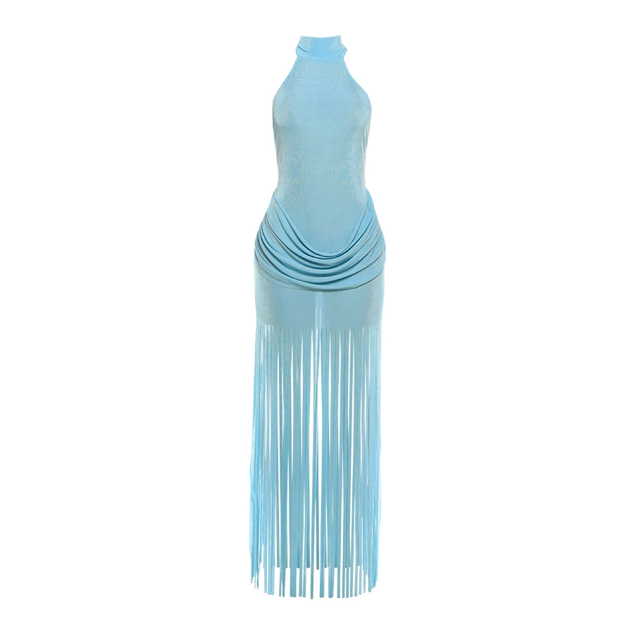 Raar Poes Halter Coltrui Jurk Vrouwen Fluwelen Ruches Patchwork Kwastje Zoom Elegante Sexy Backless Valentijnsdag Party Bodycon