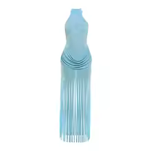 Velvet Dress Women Halter Turtleneck Ruched Backless Bodycon - Light Blue
