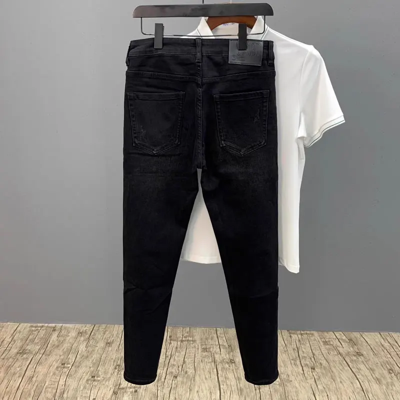 

Korean style fashion new high-quality jeans elastic slim fit washed black jeans high street hip-hop brand pants y2k