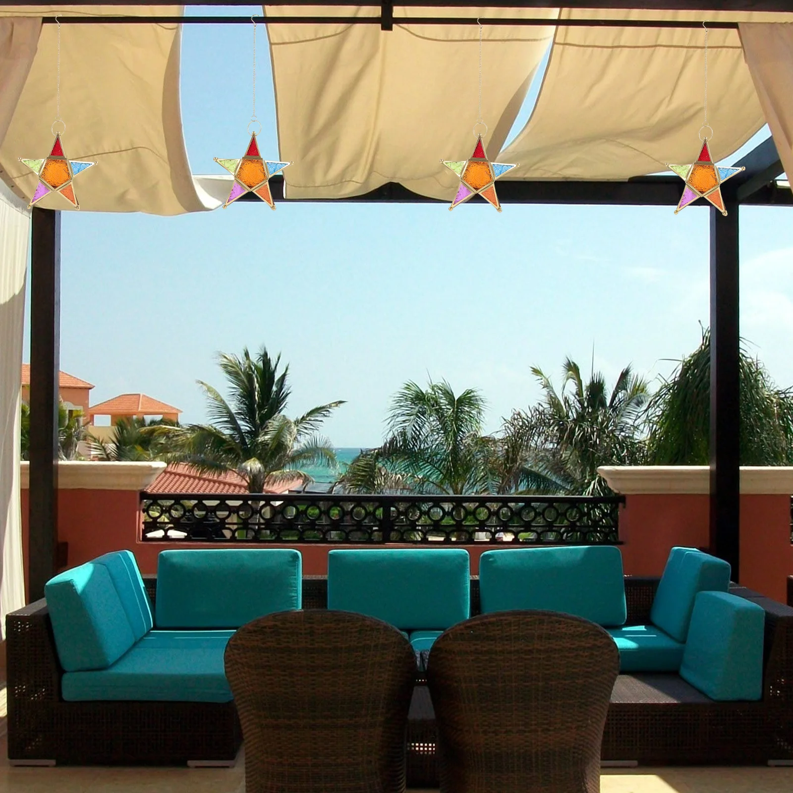 

Wrought Iron Moroccan Pentagram Holder Golden Decorative Lantern Suitable for Indoor Outdoor Garden Party