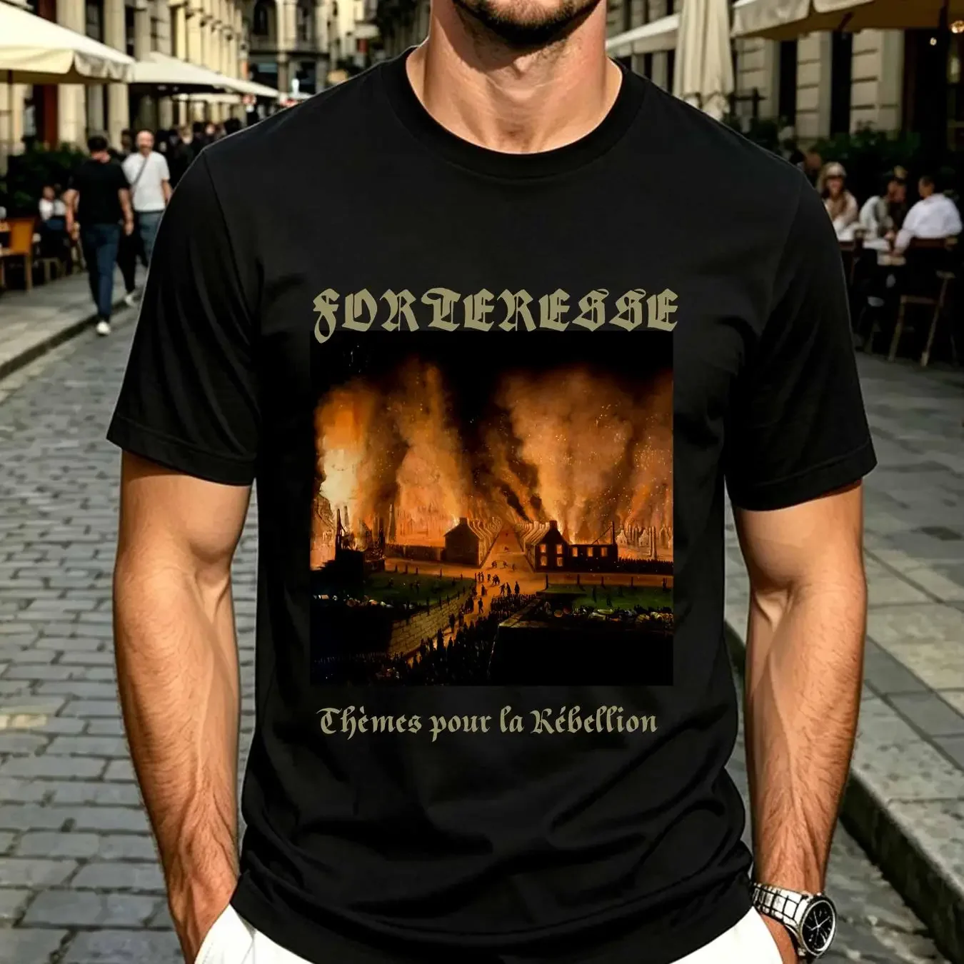 washed T Shirt FORTERESSE Themes Pour La Rebellion Official vintage Washed homme designer clothes Versatile Casual Slightly