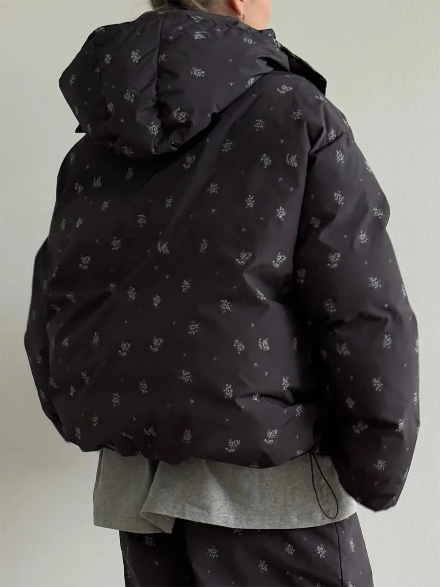Wolfeel 2026 Winter New Flower Bread Cotton Jacket Warm and Fashionable Drawstring Design Loose Medium Length Fashion Jacket