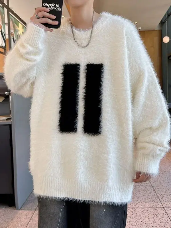 

Lu Thiened round Ne Knitted Sweater Men's Loose Fit Long Sve Warm Outerwear for Autumn Winter Comfortable Leisure Wear