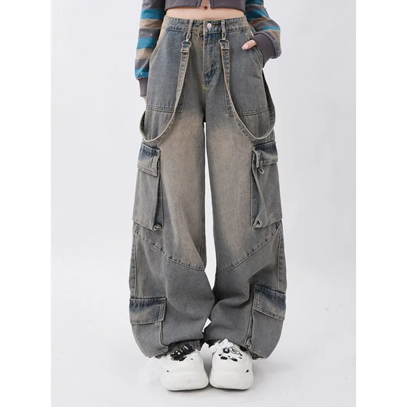 

Jeans Women's Dopamine Outfit European and American Retro Work Pants Vintage Design Straight Leg Floor Length Pants