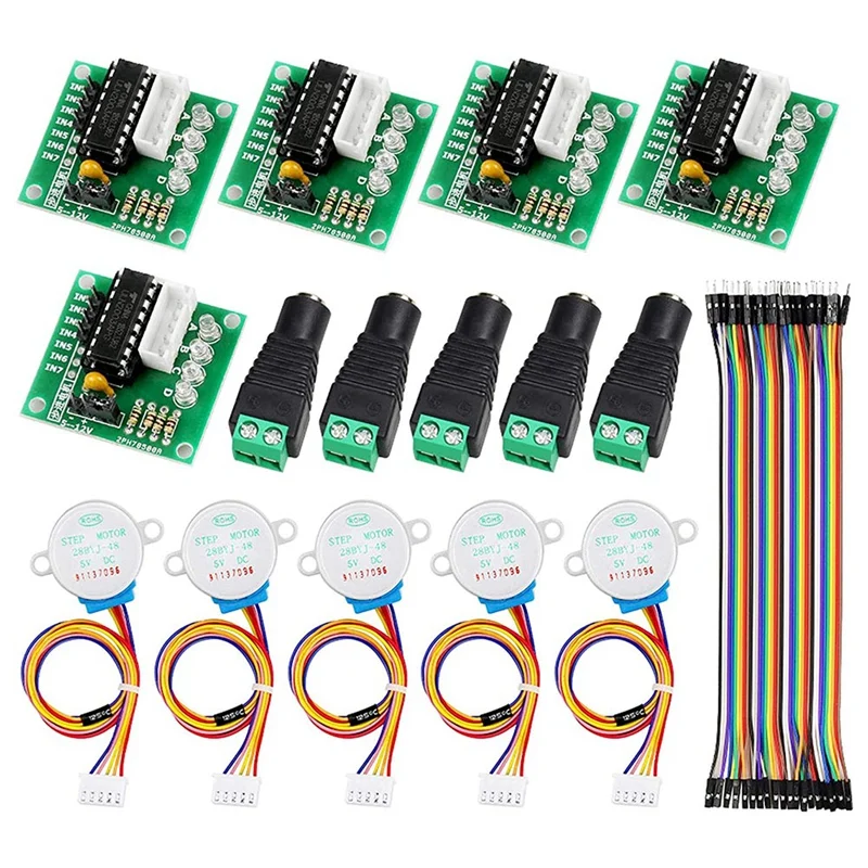 5Pcs 28BYJ-48 Motor Stepper Motor ULN2003 5V Driver Board With Plug Adapter Terminal Block 40Pin Connector Cable