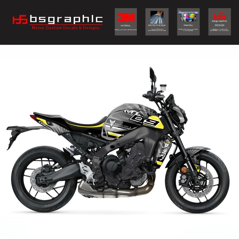 

For Yamaha Mt-09 MT09 2021 2022 2023 Motorcycle Body Fairing Protective Sticker Decal Street Bike Darkside Graphic Kit Yellow
