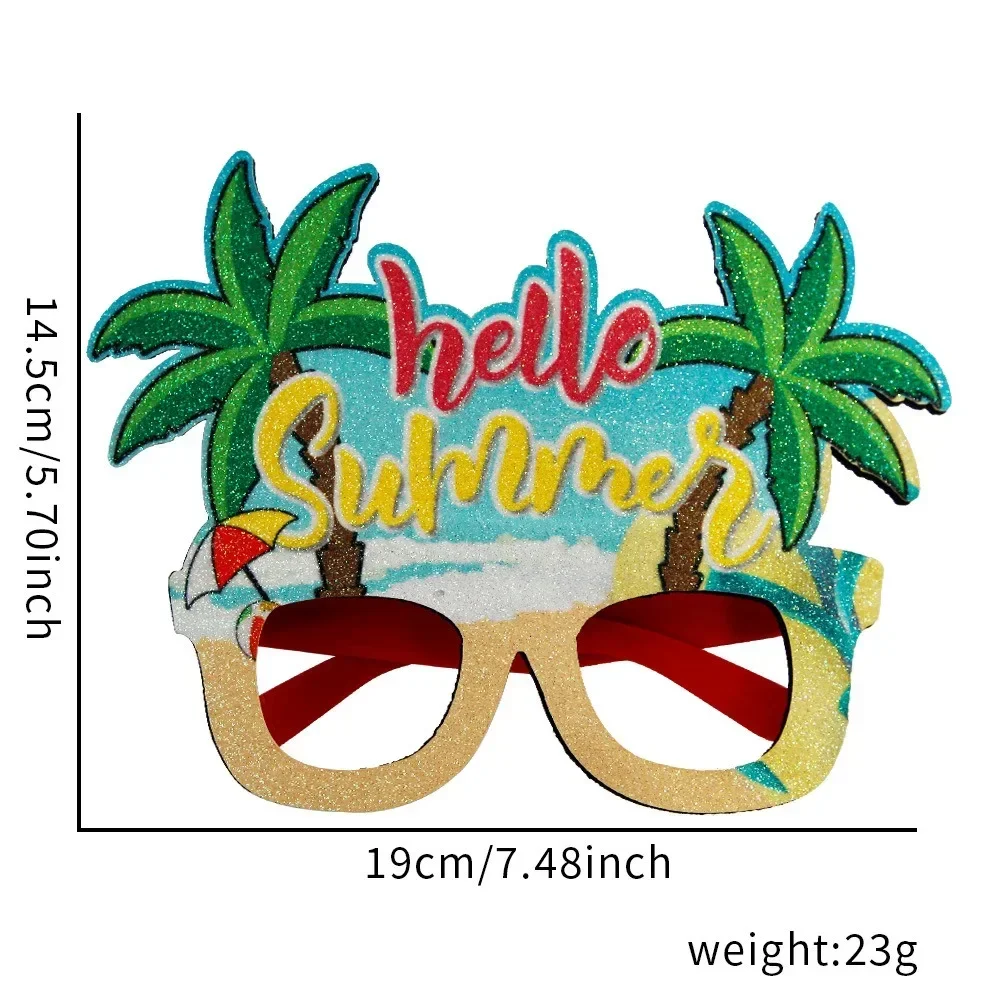 Occhiali di carta a tema Hawaii Hello Summer Flamingo albero di cocco cornice per occhiali Photo Booth puntelli Happy Hawaiian Party Decor