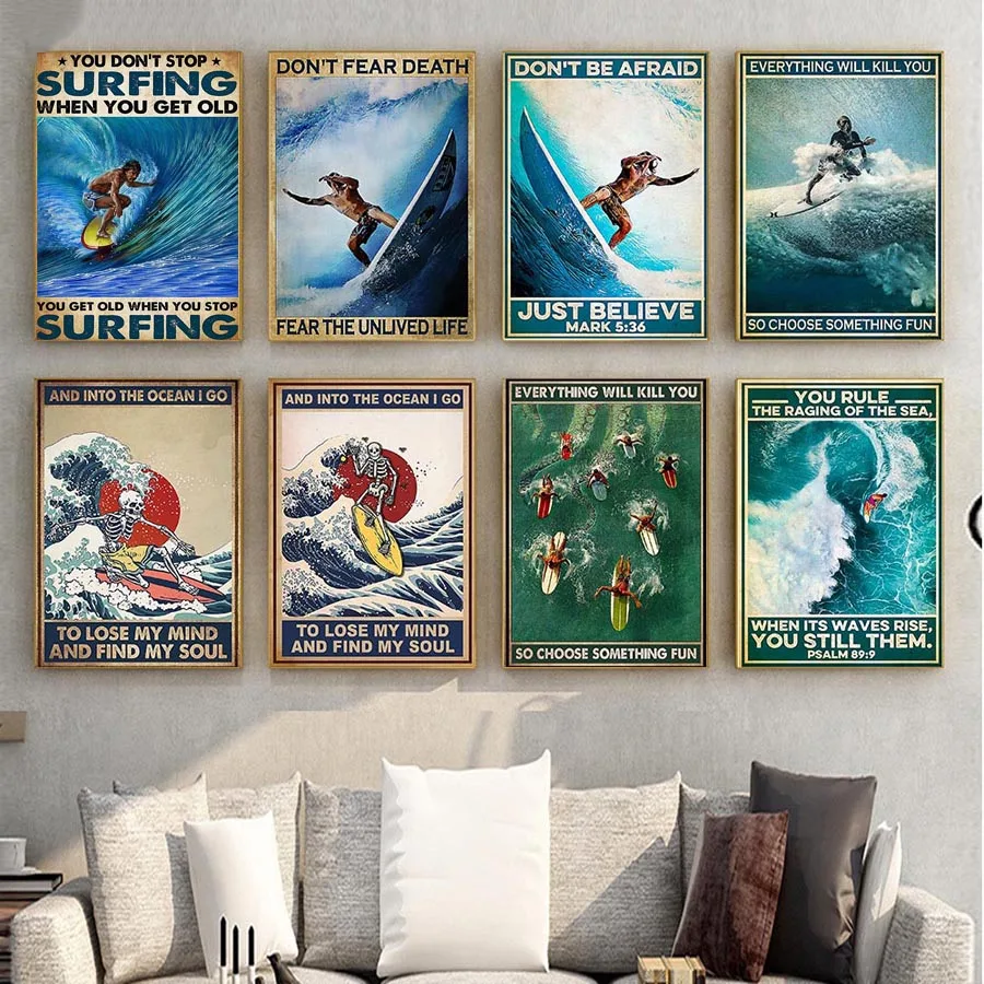 Retro art surfer sports figure full drill diy diamond painting fashion slogan Wall Art Poster corridor home decoration S293