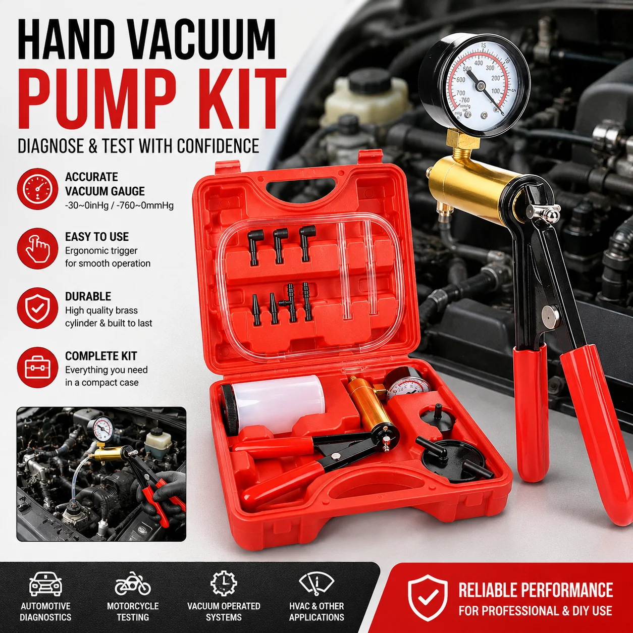 Brake Caliper Compression Tool and Brake Bleeding Kit, Handheld Vacuum Pump Brake Bleeding Tool Set, Disc Brake Pad Service Tool