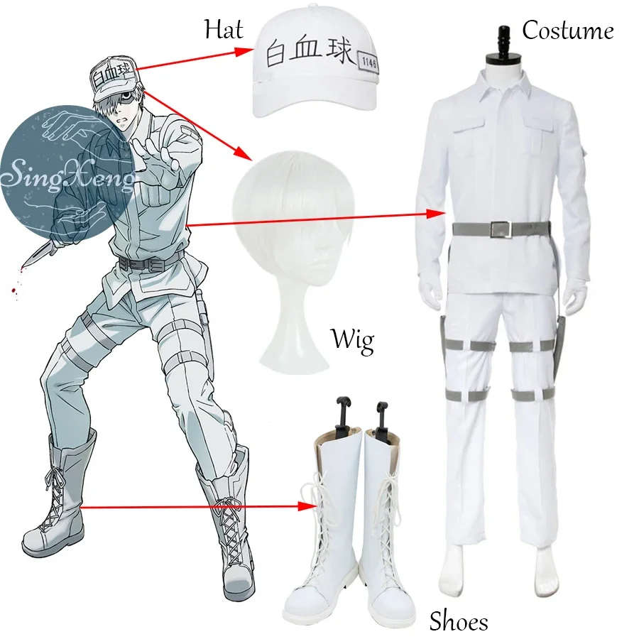 SingXeng Anime Cells at Work! Cosplay Costume White blood cell Neutrophil Cosplay Costume Halloween Clothing Customize