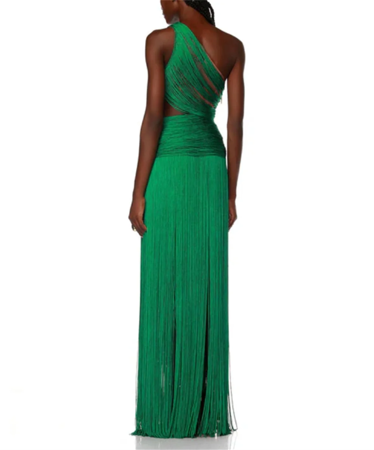 Fashion Green One Shoulder Prom Dress Sleeveless Satin Tassel Skirt Evening Dress Sexy Cutout Special Occasion 2024 Custom New