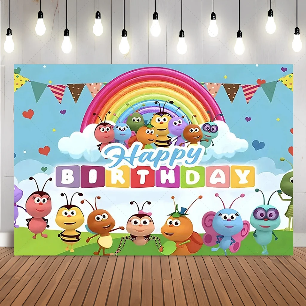 Bichi Backdrops Kids Birthday Party Decoration Rainbow Ant Friends Banner Baby Shower Boy Girl Photography Custom Bee Background