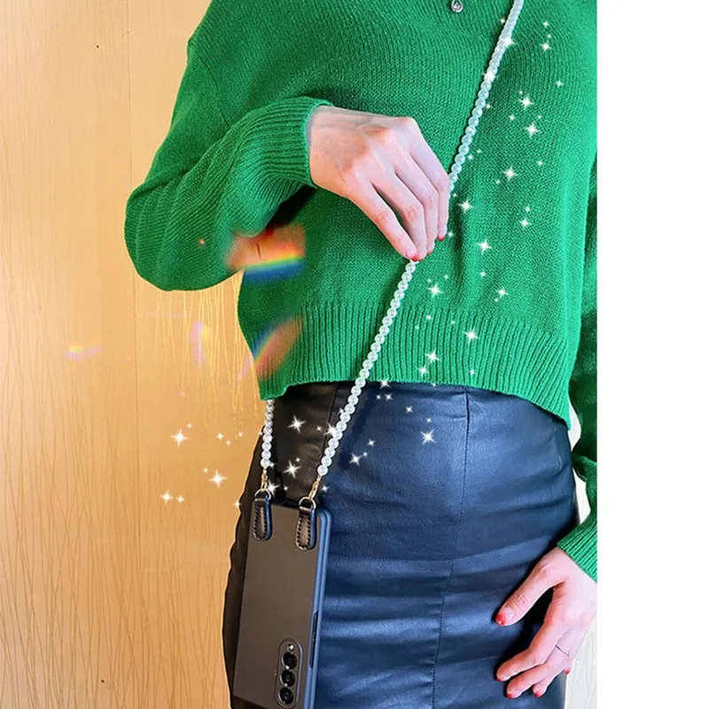 Stylish Pearl Crossbody Chain Phone Case For Samsung Galaxy Z Fold 7 ZFold 3 2 ZFold 4 ZFold 5 6 W25 Protective Cover Funda Capa