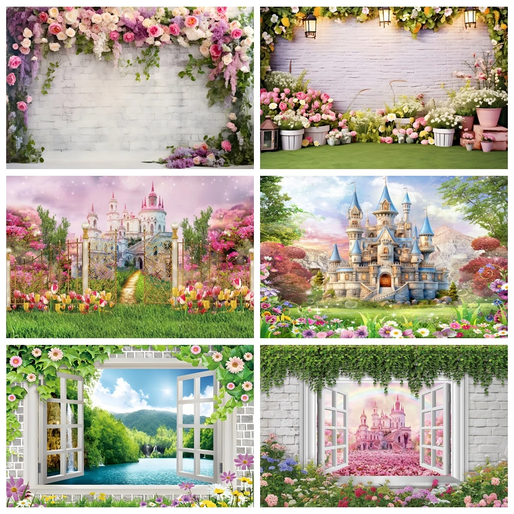 

Spring Flowers Photography Backdrop Baby Shower Birthday Party Decor Banner Cake Table Background Poster Photo Booth Studio Prop