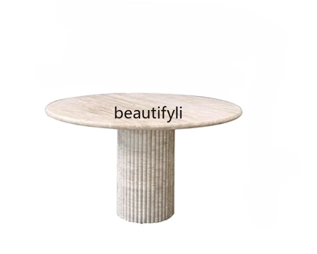 

Q Yiliang Cave Stone round Table Natural Marble Dining-Table Designer Yilifeng Restaurant