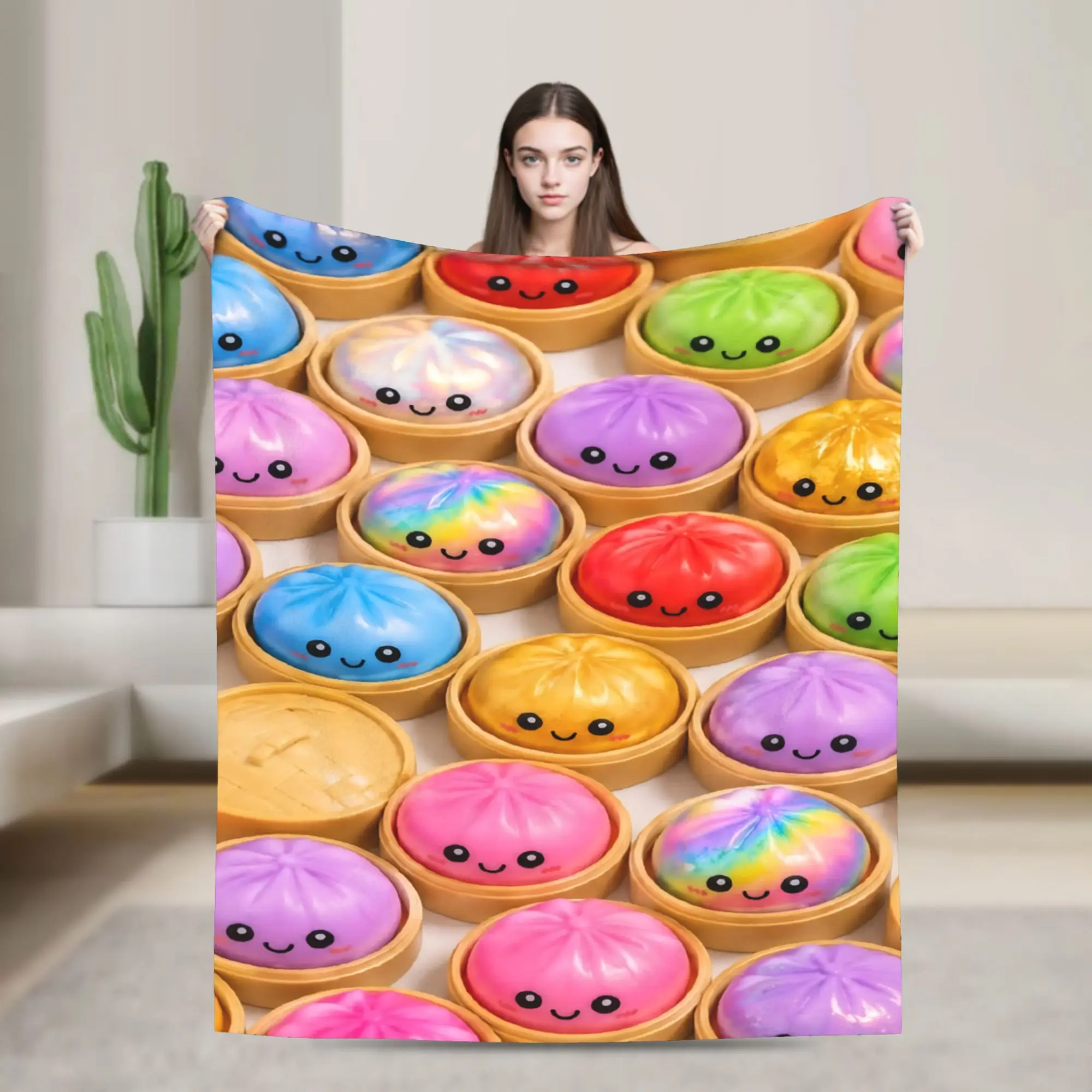 Comfortable Cartoon Dumpling Blanket Merch Room Decorative  Blanket Throw Lightweight Thin Coral Fleece Plush for Couch