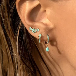 3PCS Fashion Stainless Steel Flower Hoop Earrings For Women 18K Gold Plated Zircon Pendant Ear Piercing Earring Wedding Jewelry