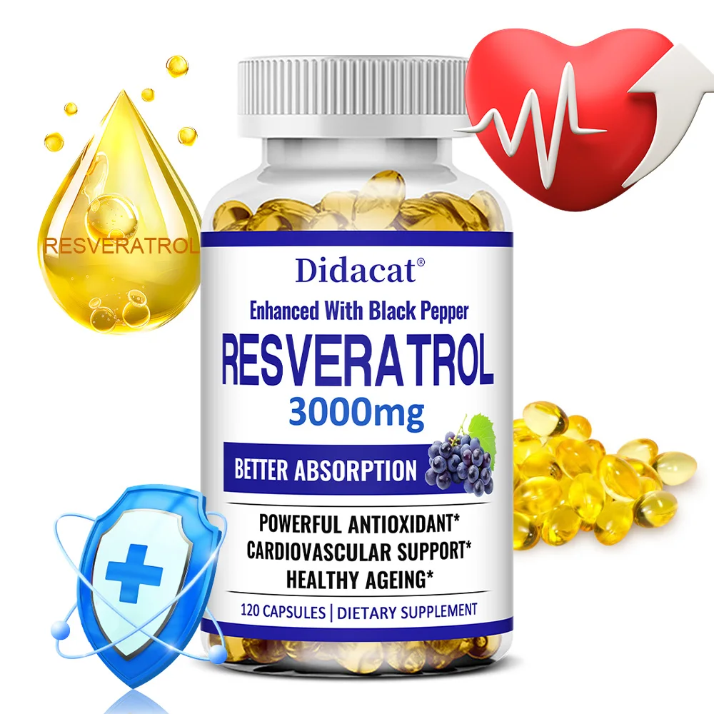 

Resveratrol 3000 Mg, Antioxidant, Supports Brain, Immune, Joint and Cardiovascular Health, Improves Skin, Gluten Free, Non-GMO