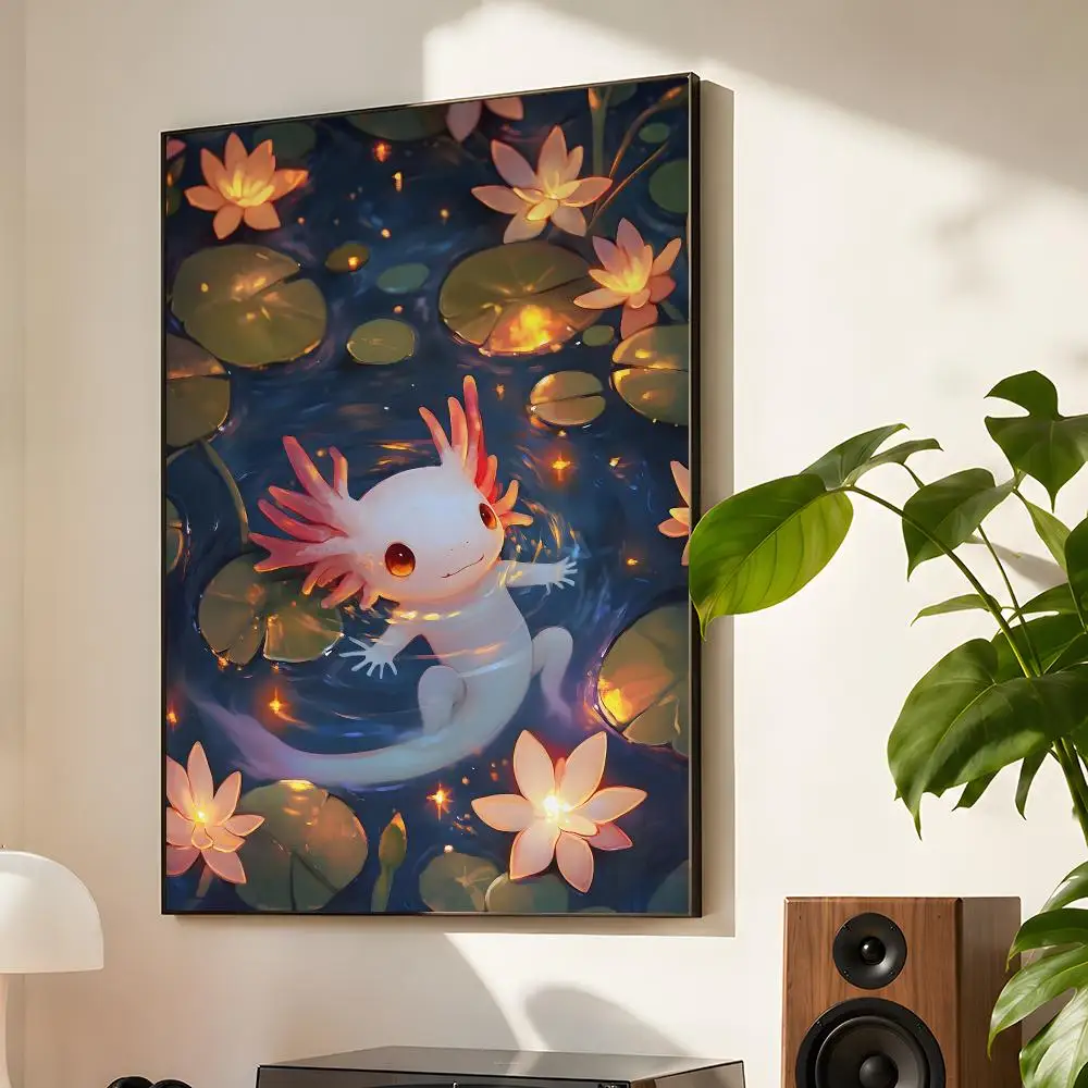Modern Colourful Axolotl Salamander Underwater Poster Matte Self Adhesive Wall Art Waterproof Room Decoration Bedroom