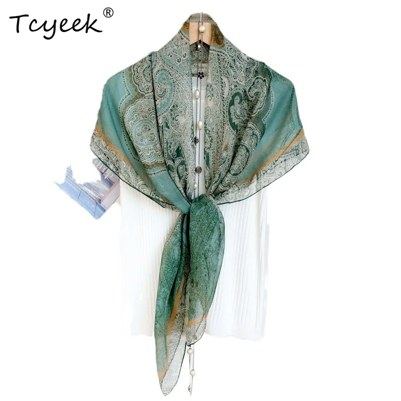 

Tcyeek 100%Real Silk Chiffon Scarf, Vintage Floral Print, Mom's Gift Elegant Kerchief, 2024 Spring New Gentle Shawl A41518QC