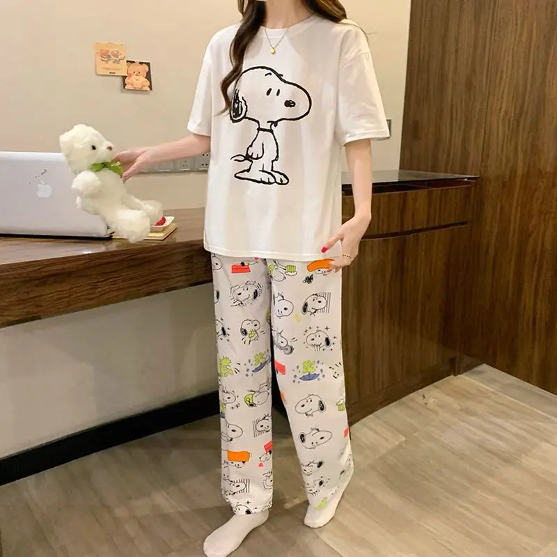 Anime 2026 New Snoopy Pajama Set for Women Cute Cartoon Print Short Sleeved T-Shirt+Shorts Pajama Fashion Casual Girls Home Wear view 5
