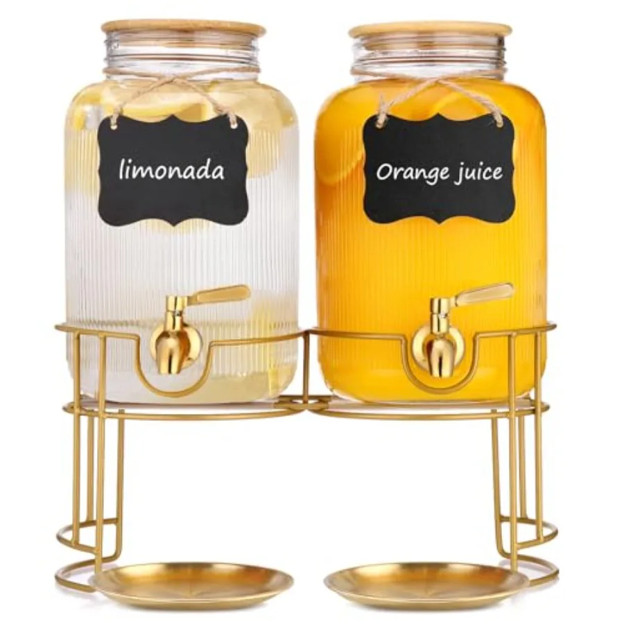 

Drink Dispensers For Parties- 1 Gallon Beverage Dispenser with Stand and Spigot 18/8 Stainless Steel Leak-proof- Sun Tea Glass