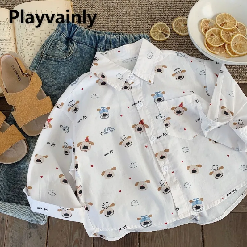 

Children's Long Sleeve Shirt 2025 New Spring Autumn Boys and Girls Full Print Cartoon Dog Versatile Shirt Kids Clothes H0027