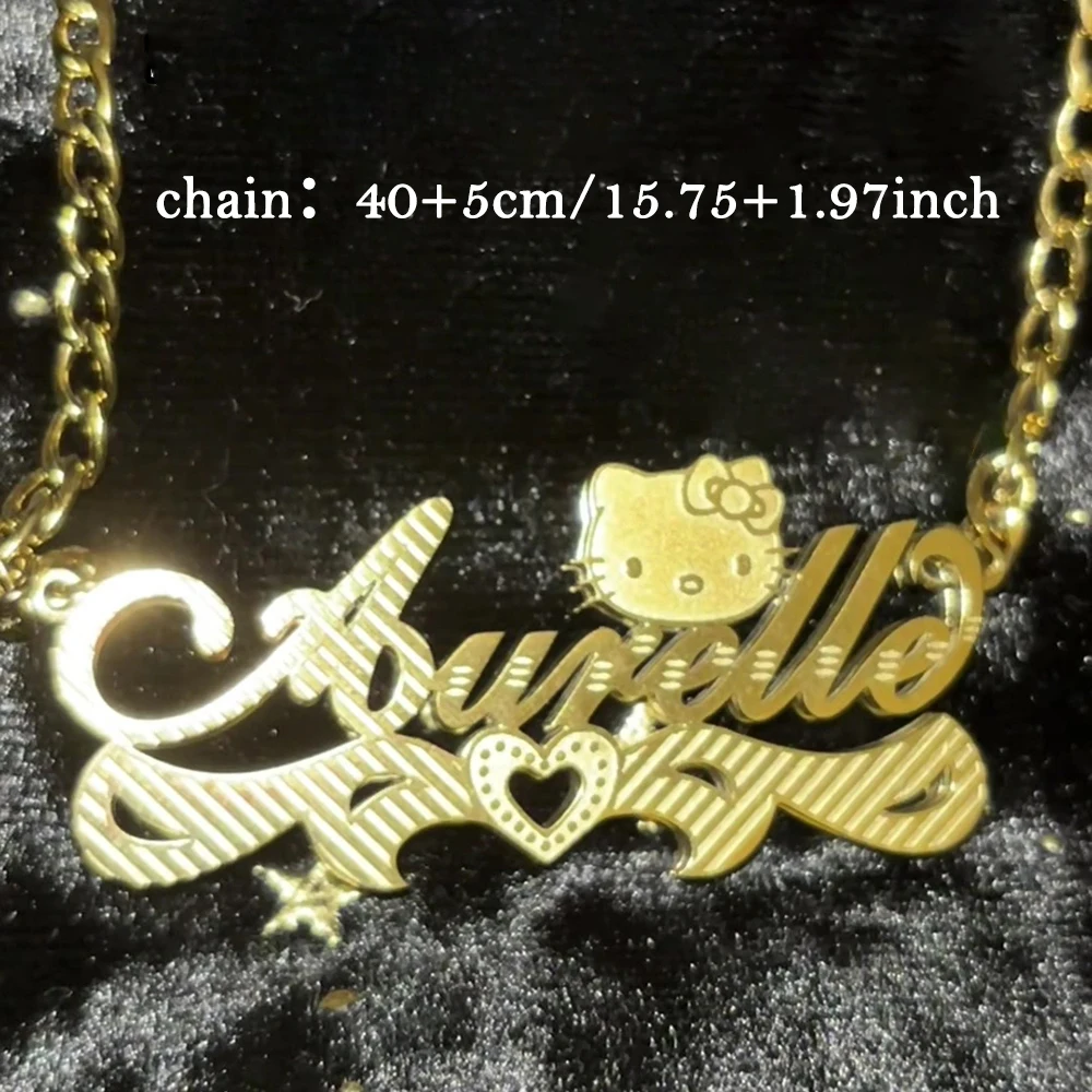 Custom Name Necklace Carve Hello Kitty Heart Personalized Nameplate Pendant Stainless Steel Sanrio Cartoon Jewelry Birthday Gift view 3