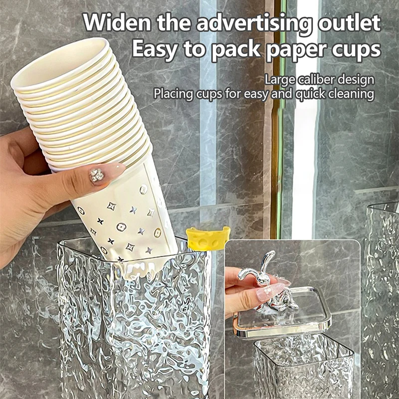 Paper Cup Dispenser Glacier Textured Cup Holder Wall-Mounted Kitchen Automatic Cups Dispenser Dustproof Paper Cups Storage Rack