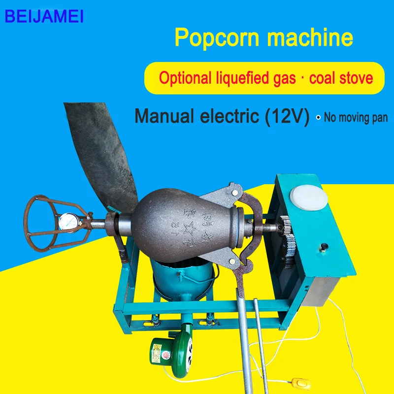 Hand Popcorn Machine Open Firing Popcorn Puffing Machine Stainless Steel Mini Popper Small Manual Popcorn Maker Open Firing