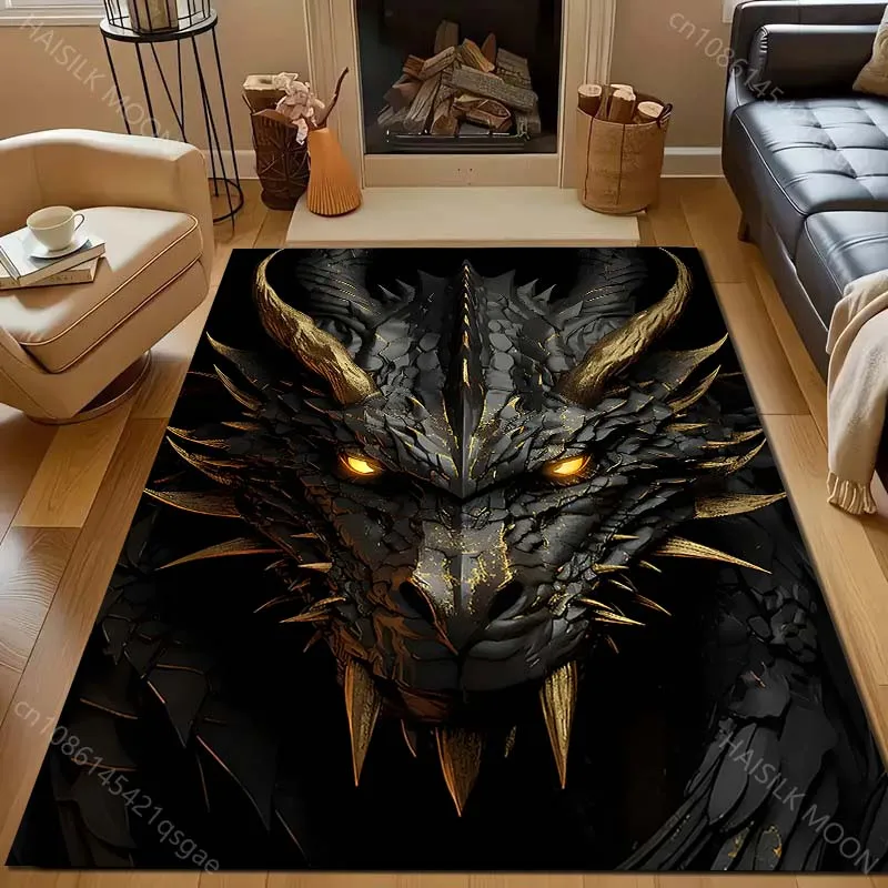 1PC Black dragon head, glowing eyes Pattern Rug Carpets for Bedroom Living Room Sofa Mat Creative Door Mat Cloakroom Home Decor